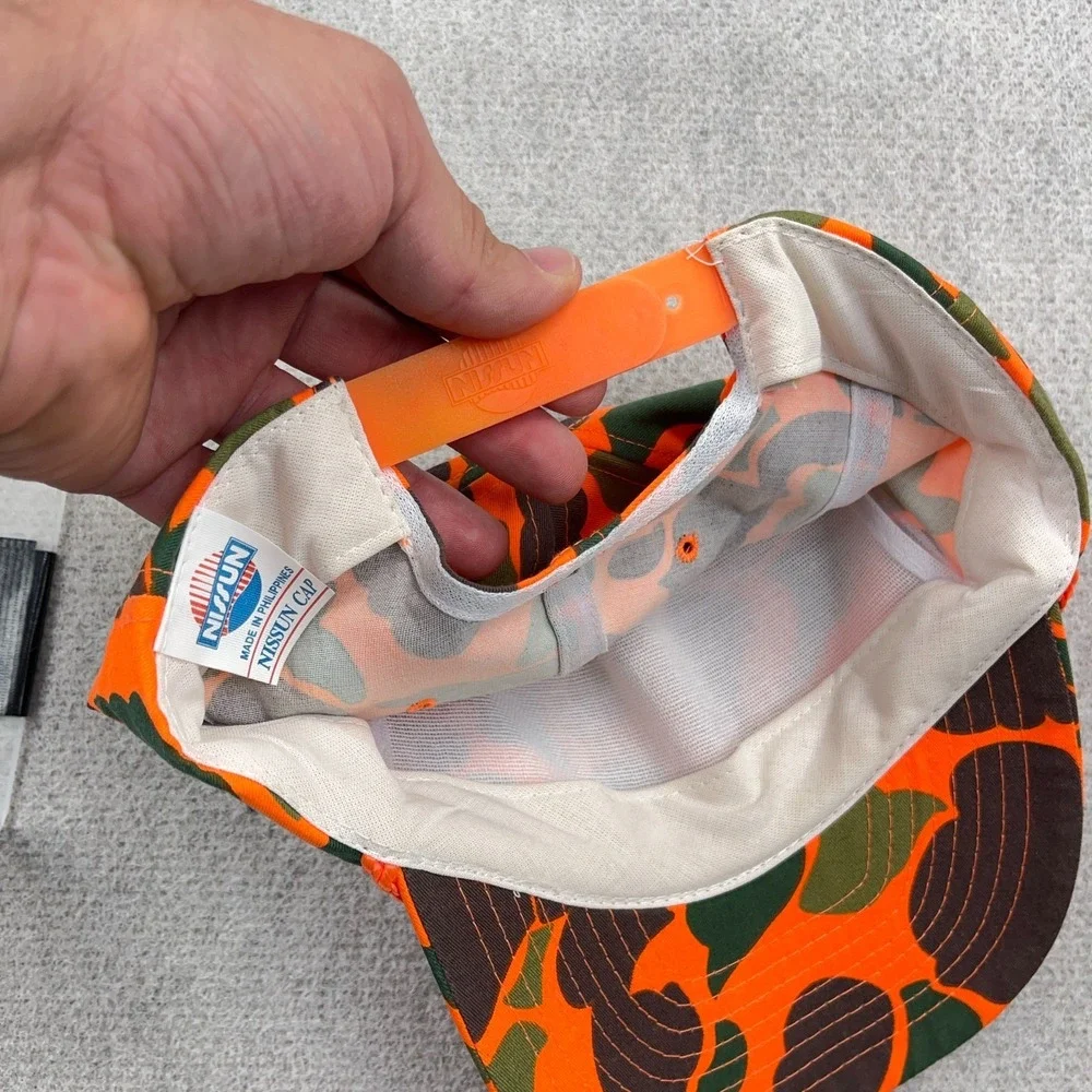 Vintage Camo Trucker Hat Cap Snapback Blaze Orange Rope 90s  Bubble Nissin